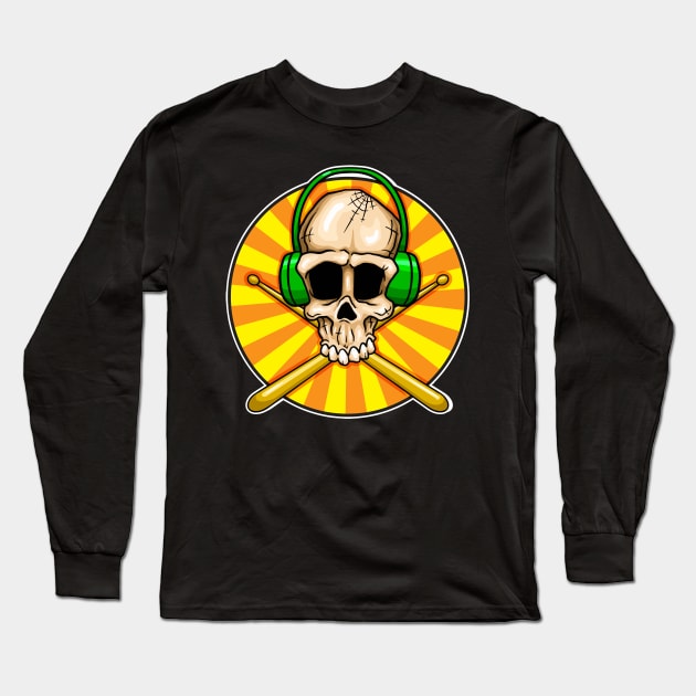 Drummer Skull Long Sleeve T-Shirt by Laughin' Bones